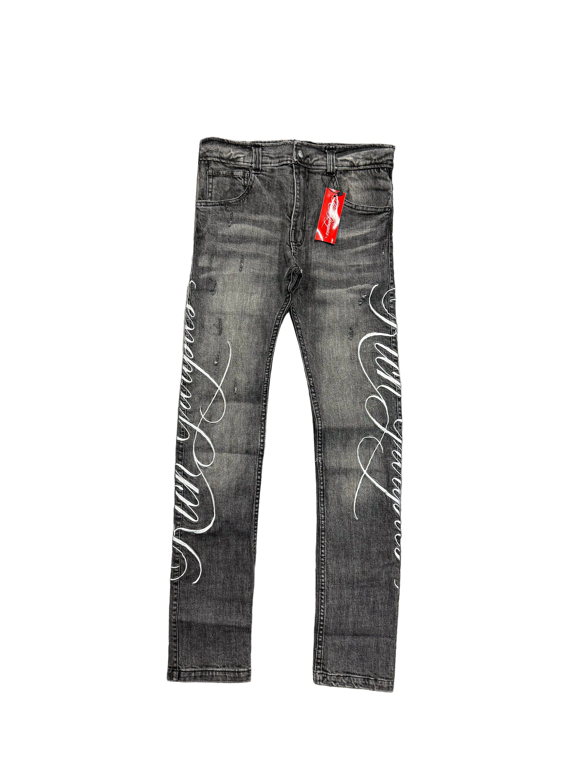 Cursive Grey Jeans