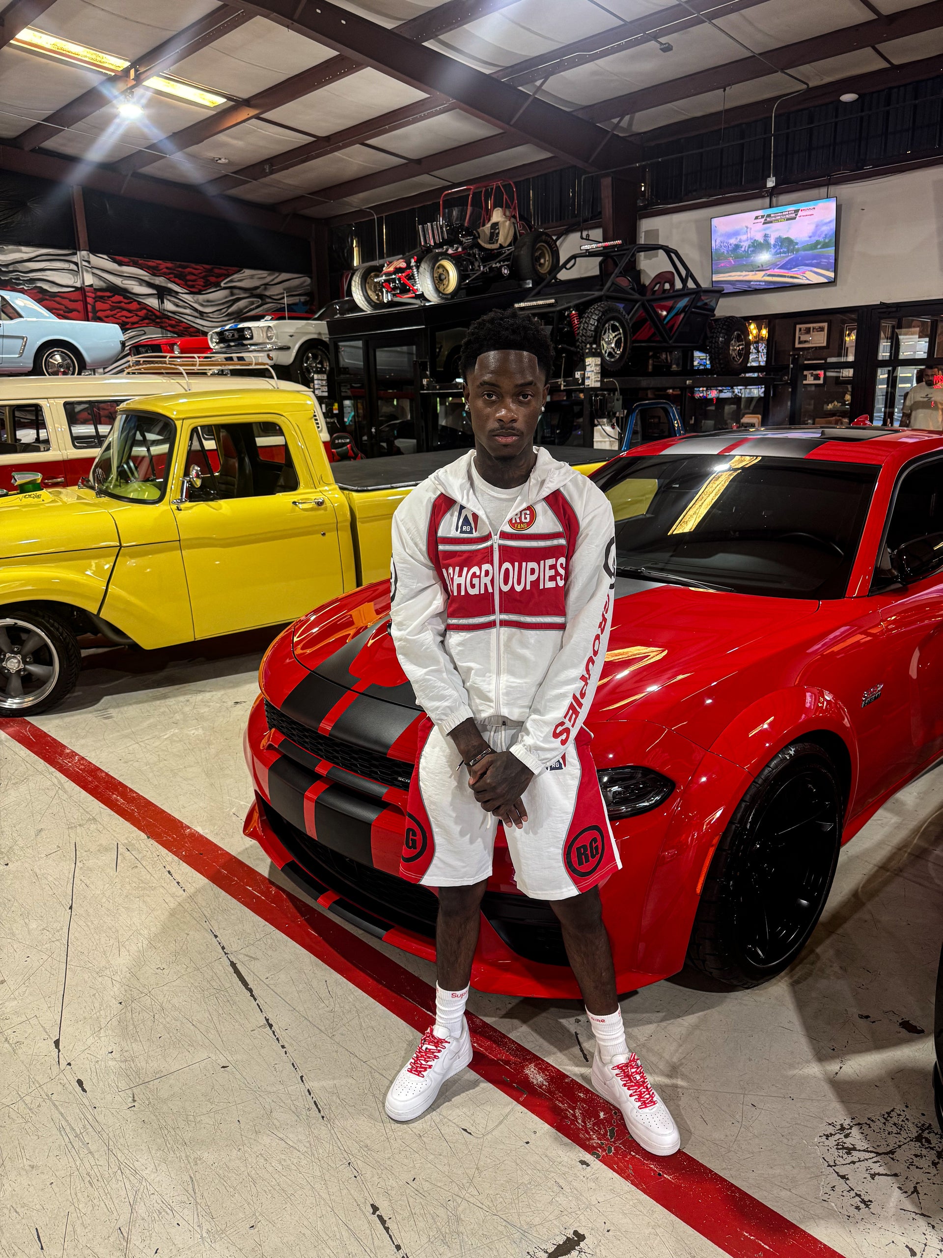 Raceway Windbreaker Shorts Set White