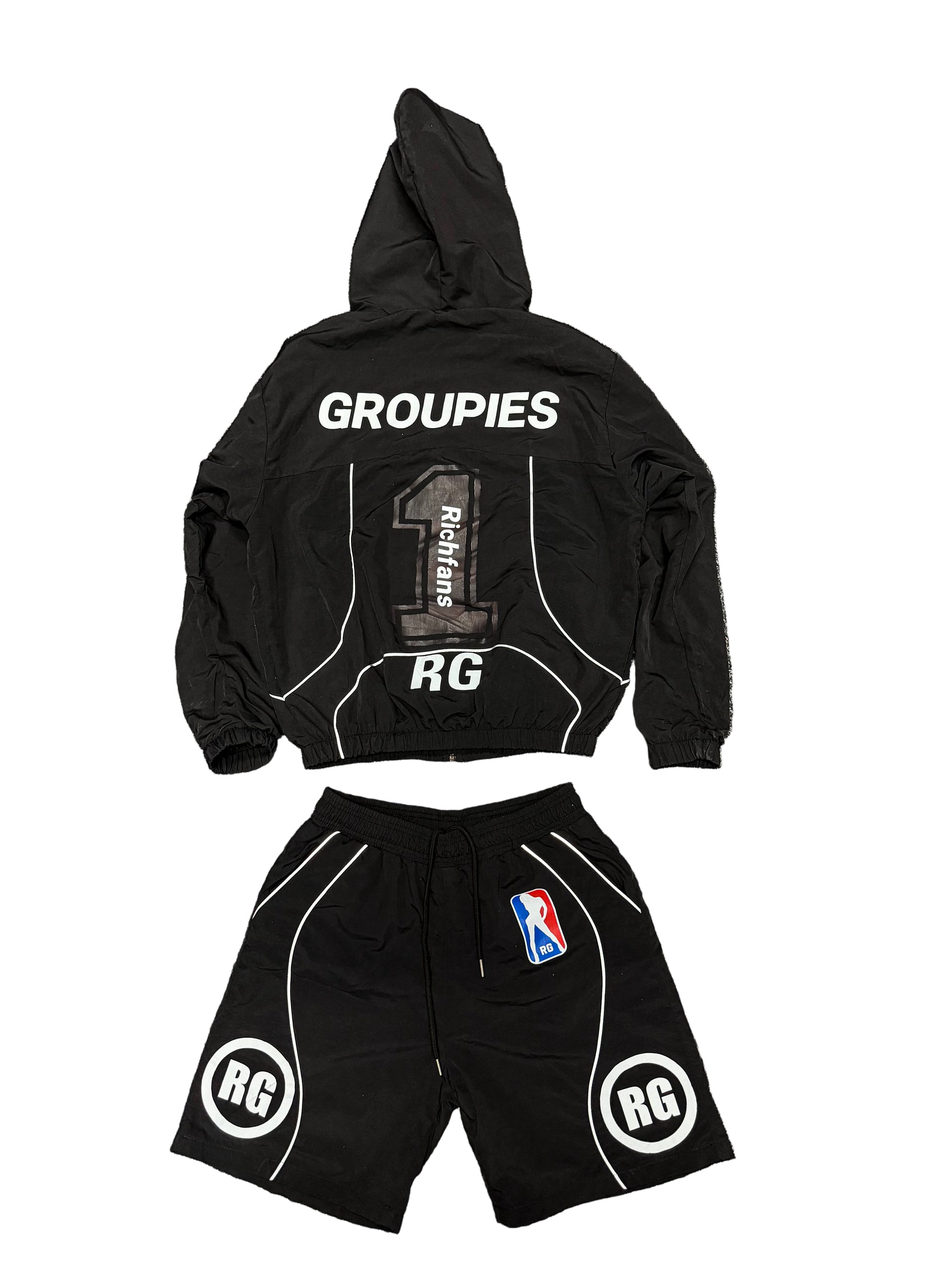 Raceway Windbreaker Shorts Set  Black
