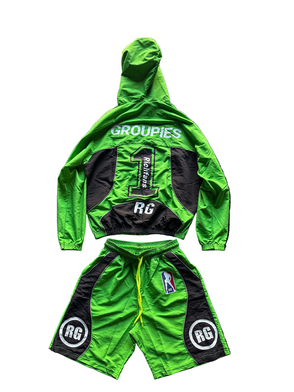 Raceway Windbreaker Shorts Set Slime Green