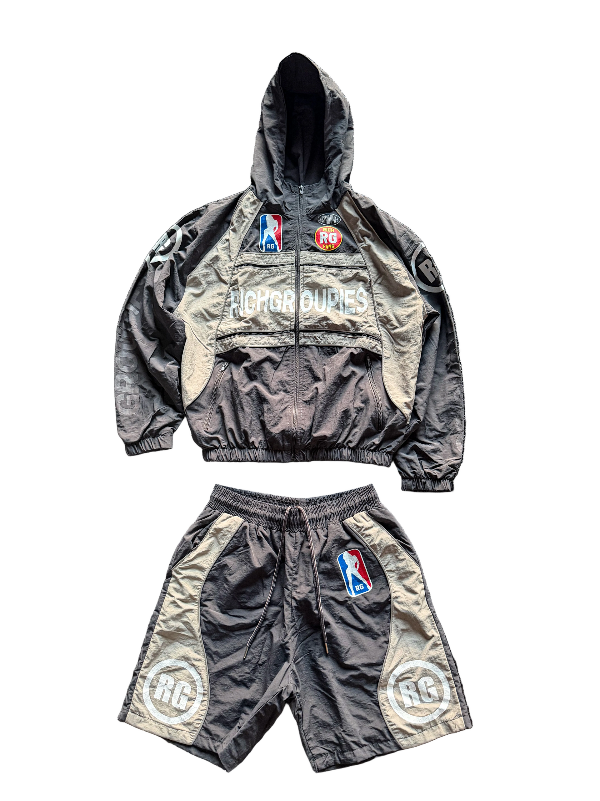 Raceway Windbreaker Shorts Set Gray