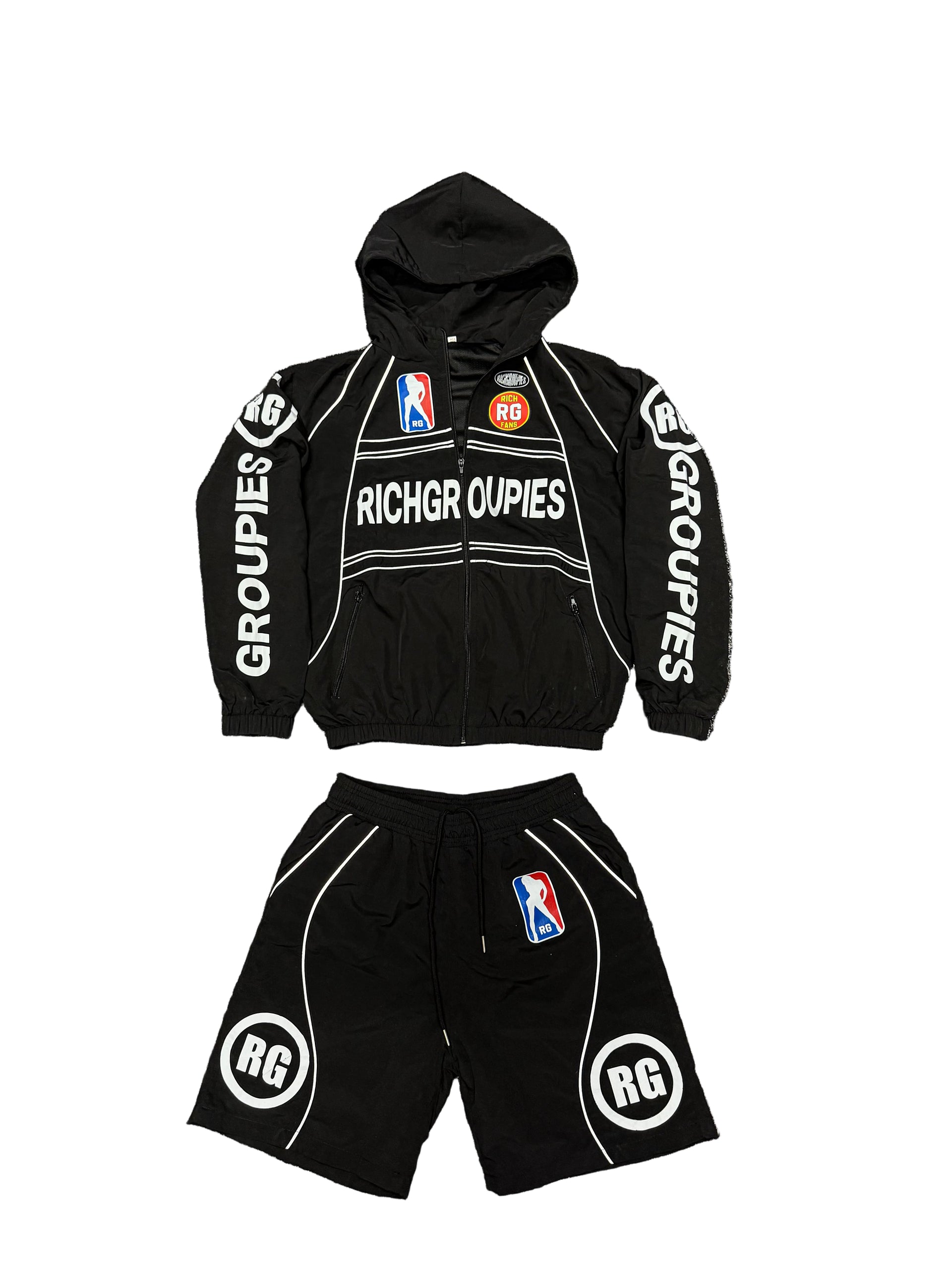 Raceway Windbreaker Shorts Set  Black