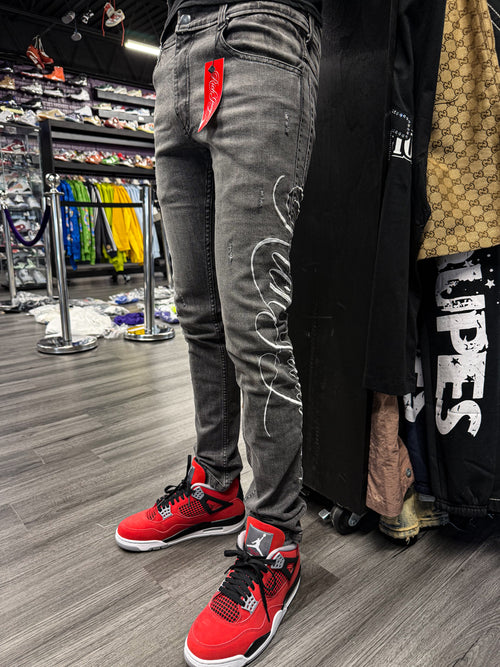 Cursive Grey Jeans